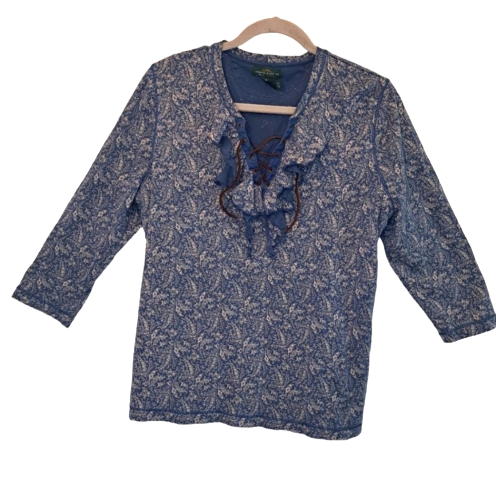 Lauren Ralph Lauren Blue Ruffled 3/4 Sleeve Blouse
